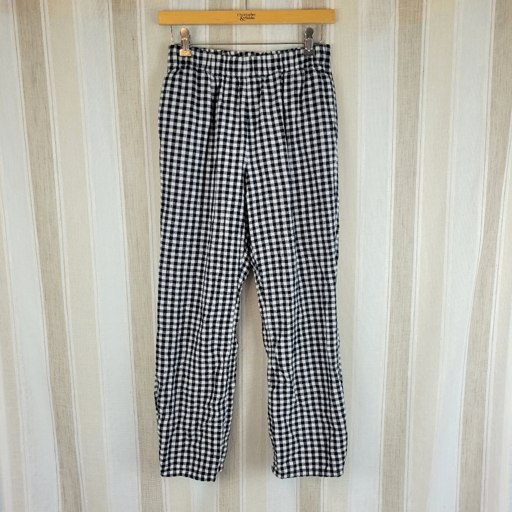 American Eagle Boxer Style Cotton Linen Plaid Pants Black White Size Small